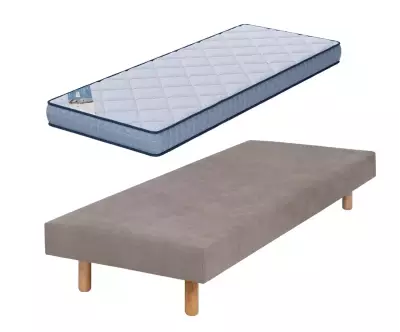 Sommier beige Léna avec pieds bois et matelas Feevah 80x200