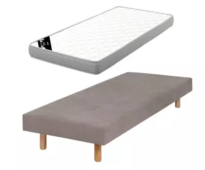 Sommier beige Lena avec pieds bois et matelas Elbe