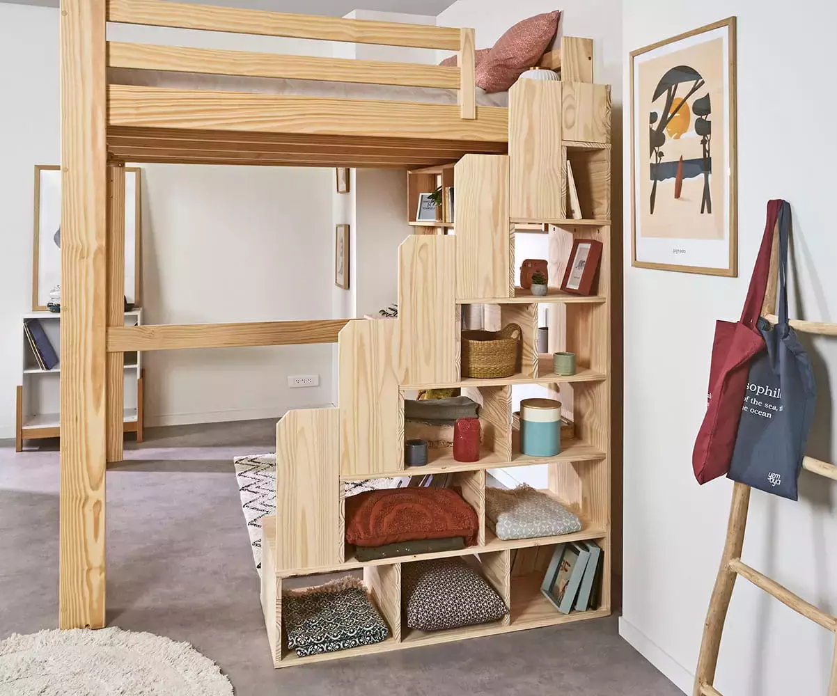 Escalier pour lit mezzanine bois 200x200