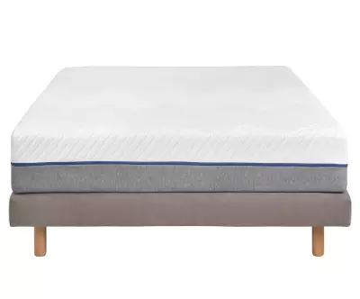 Pack sommier tapissier beige, pieds bois et matelas déhoussable