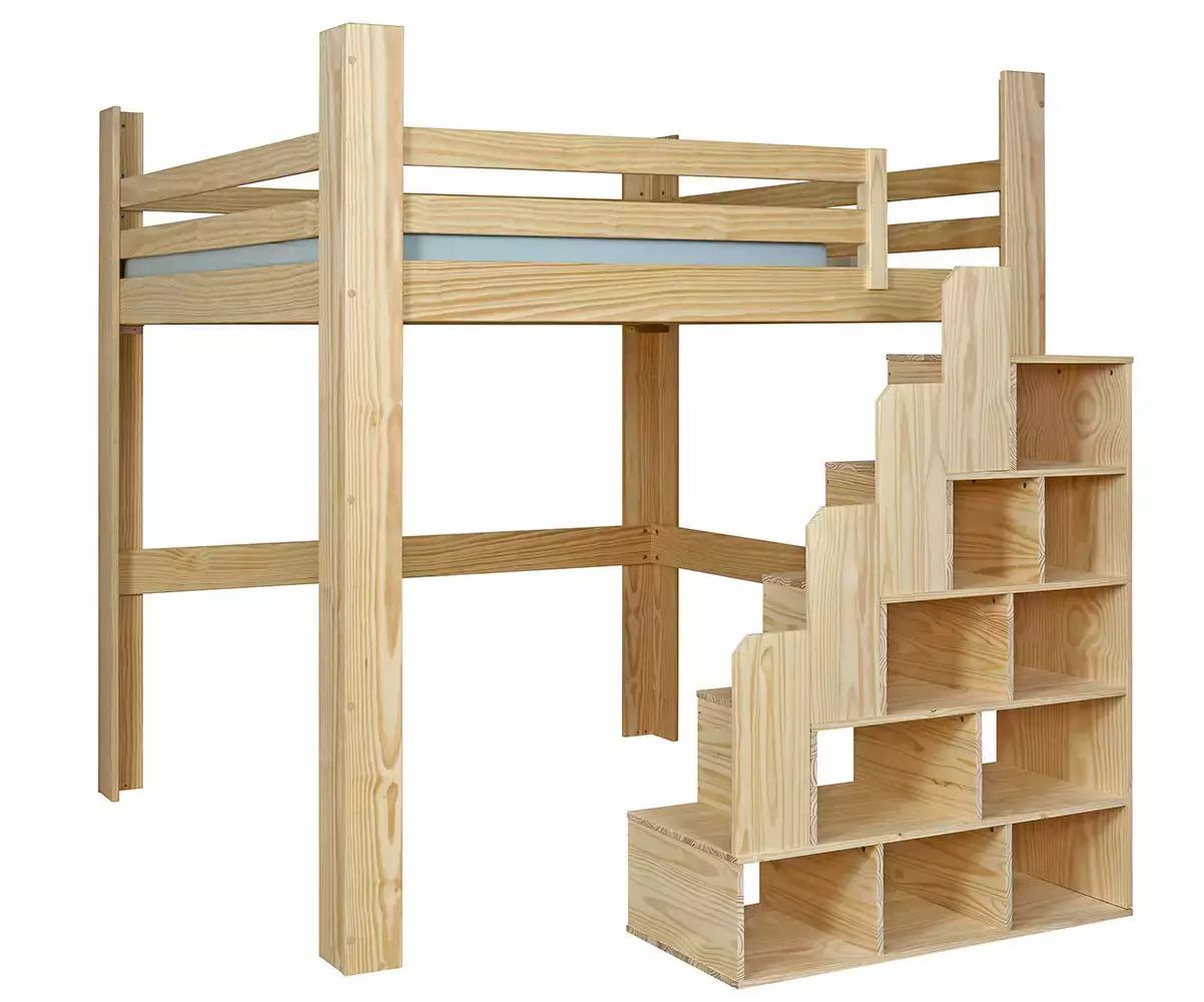 Lit mezzanine Palomar 200x200 bois en version basse