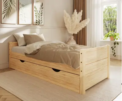 Pack lit gigogne Alto bois naturel + 2 matelas