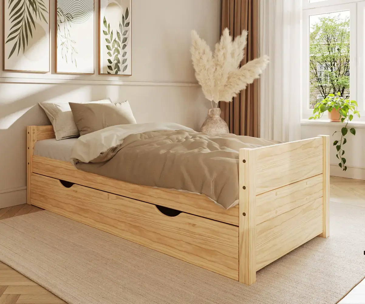 Pack lit gigogne Alto bois naturel + 2 matelas