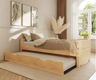 Lit gigogne Alto bois naturel avec sommier gigogne plié (livré avec 2 matelas)
