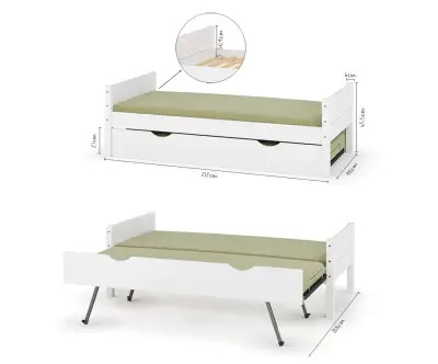 Photo dimensionnelle du lit gigogne Alto avec matelas