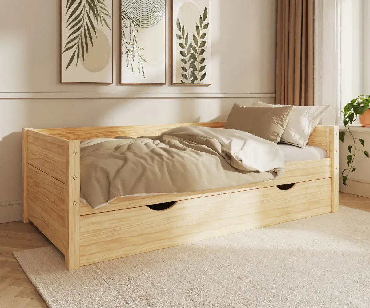 Lit banquette gigogne Alto bois naturel