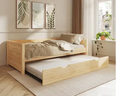 Pack lit banquette Alto blanc avec sommier gigogne plié bois (matelas inclus)
