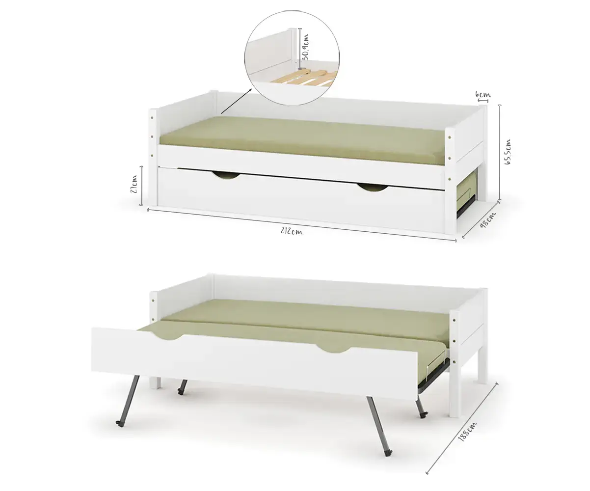 Plan dimensionnel du lit banquette gigogne avec matelas Alto