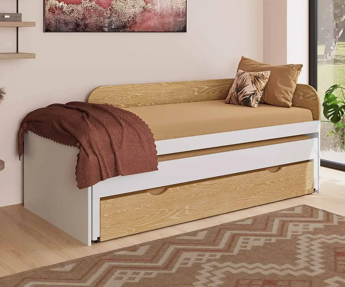 Lit banquette gigogne Ludlow avec matelas bois