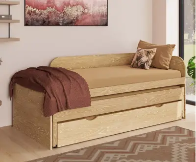 Lit banquette gigogne Ludlow en bois massif avec matelas