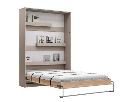 Lit escamotable Helios deux places taupe ouvert