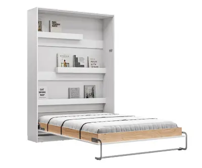 Lit escamotable Helios deux places blanc ouvert + matelas