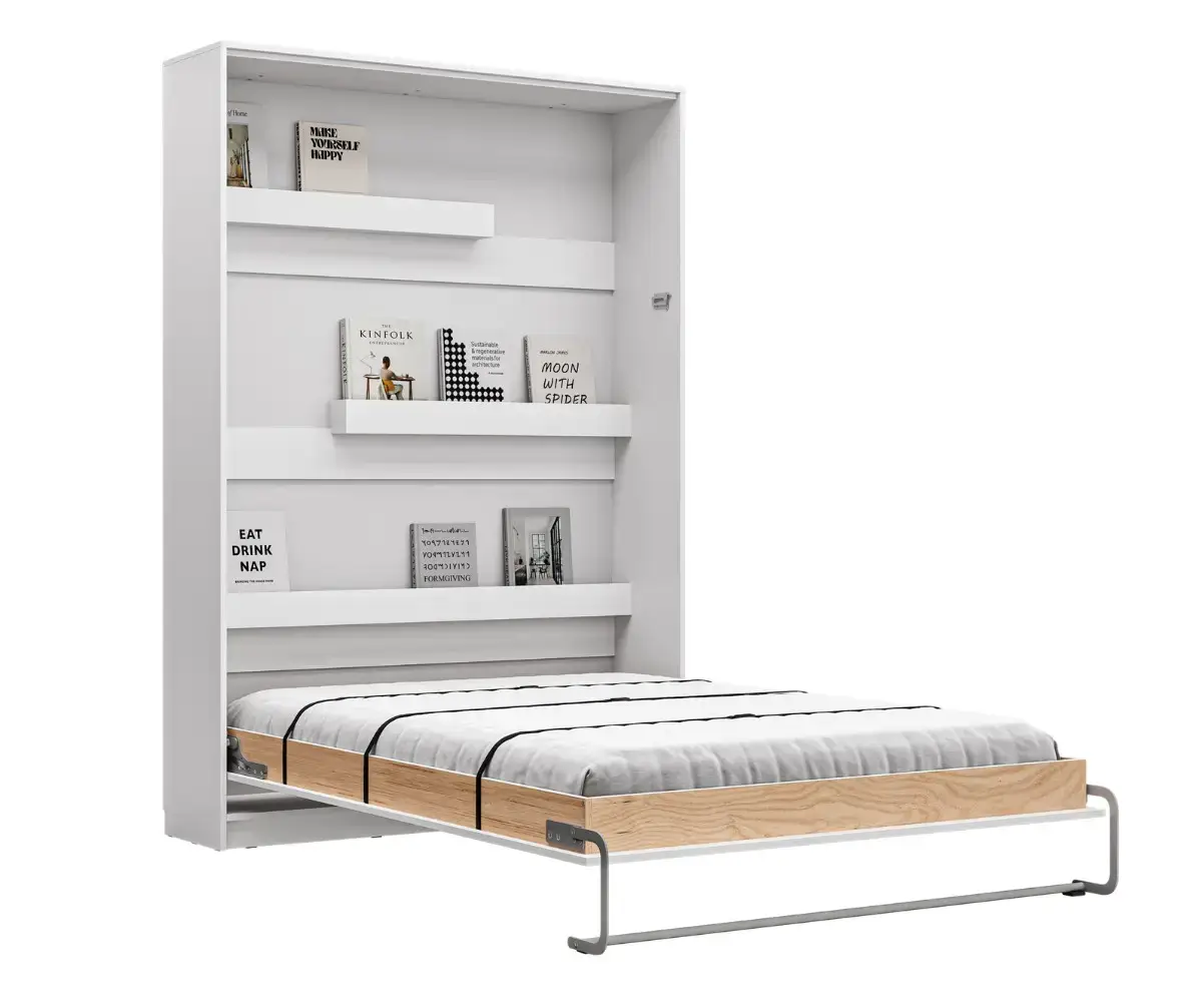 Lit escamotable Helios deux places blanc ouvert + matelas