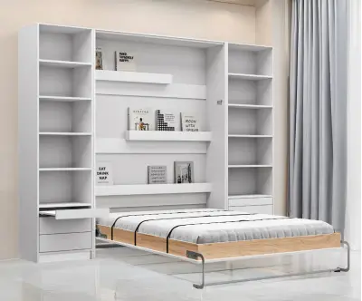 Lit escamotable 2 places blanc gain de place