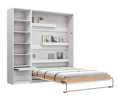 Lit escamotable blanc Helios avec ses deux colonnes de rangement fermé