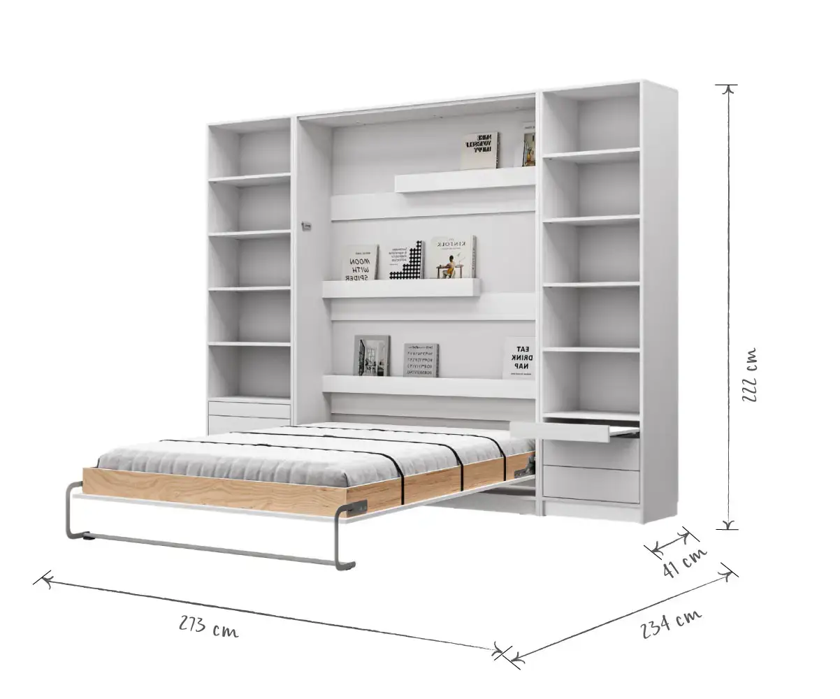 Dimensions lit escamotable ouvert avec 2 colonnes
