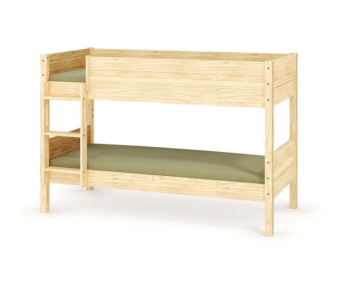 Pack lit superposé bas Alto avec matelas bois échelle grand côté