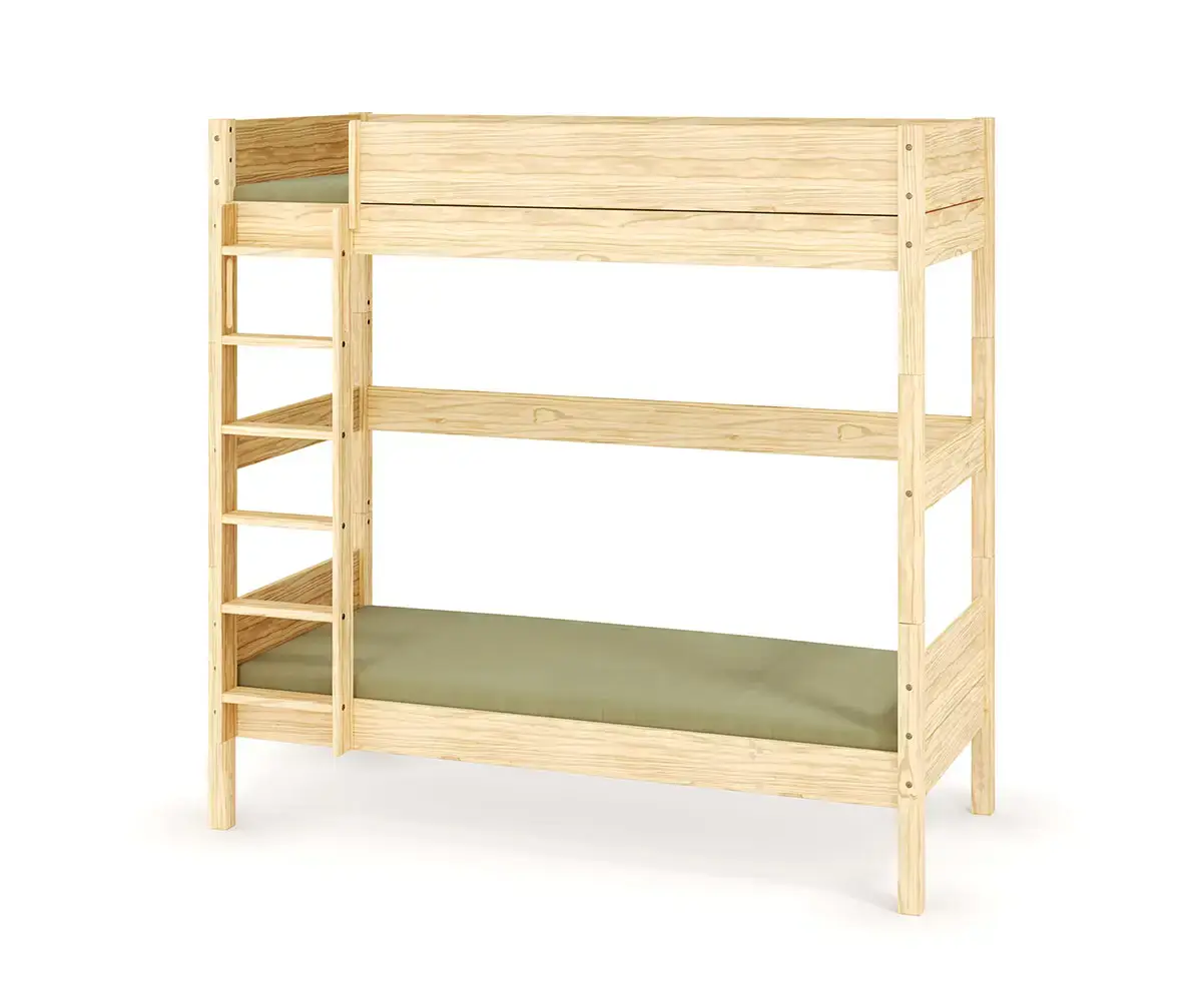 Pack lit superposé haut Alto avec matelas et échelle grand côté bois