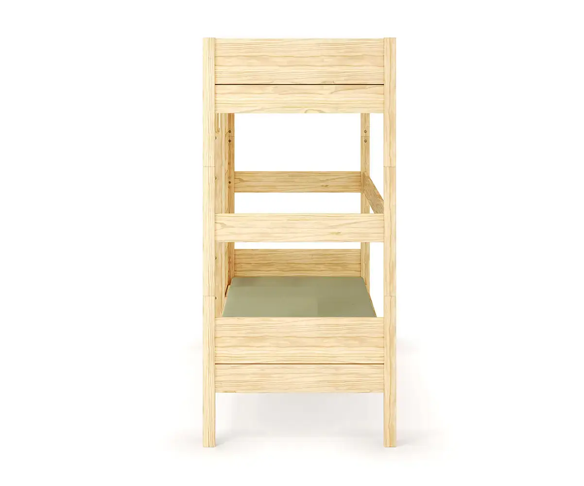 Pack lit superposé haut + matelas Alto échelle grand côté bois