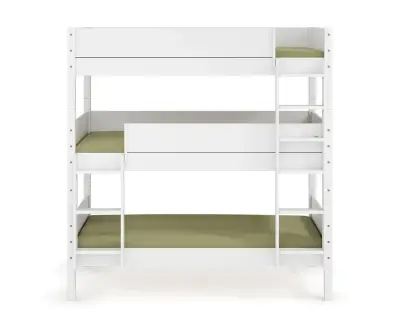 Pack lit superposé 3 places Alto avec matelas et échelle grand côté blanc