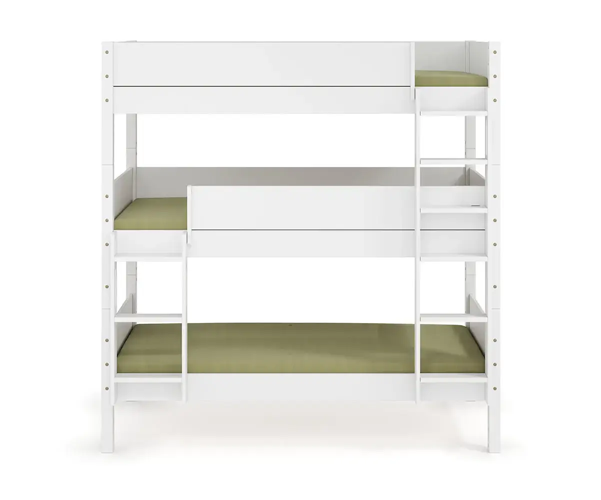 Pack lit superposé 3 places Alto avec matelas et échelle grand côté blanc