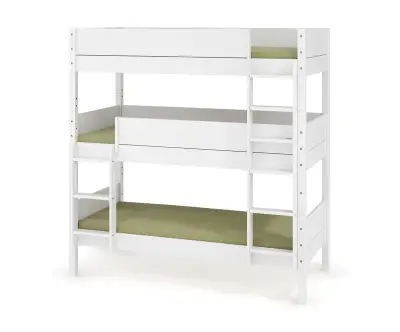 Pack lit superposé 3 places Alto+ matelas + échelle grand côté blanc