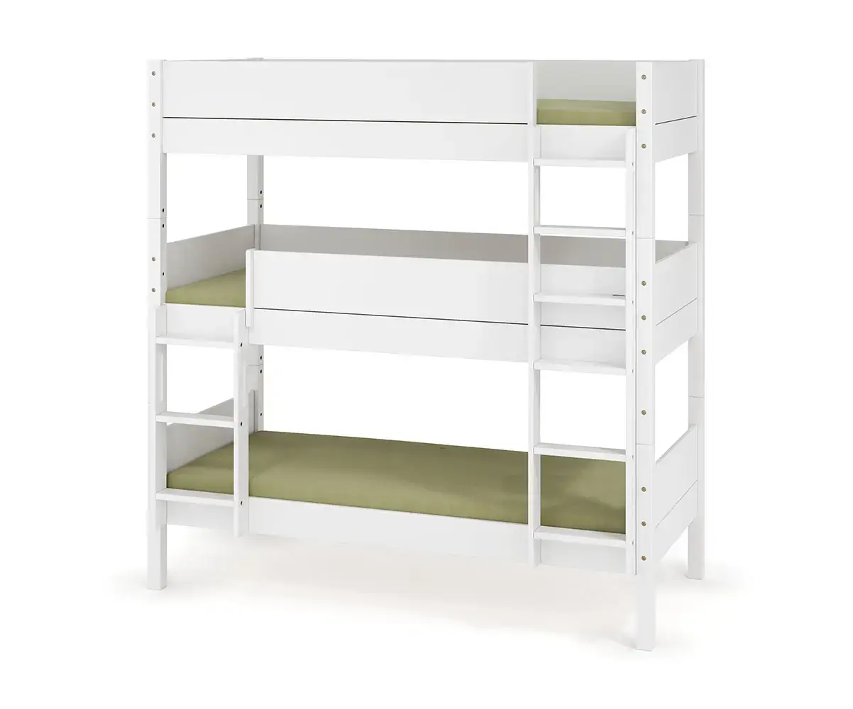 Pack lit superposé 3 places Alto+ matelas + échelle grand côté blanc