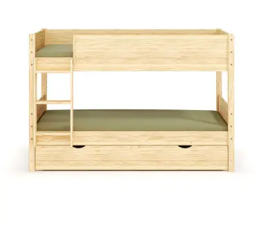 Lit superposé bas Alto avec sommier gigogne et échelle grand côté bois (matelas en option)