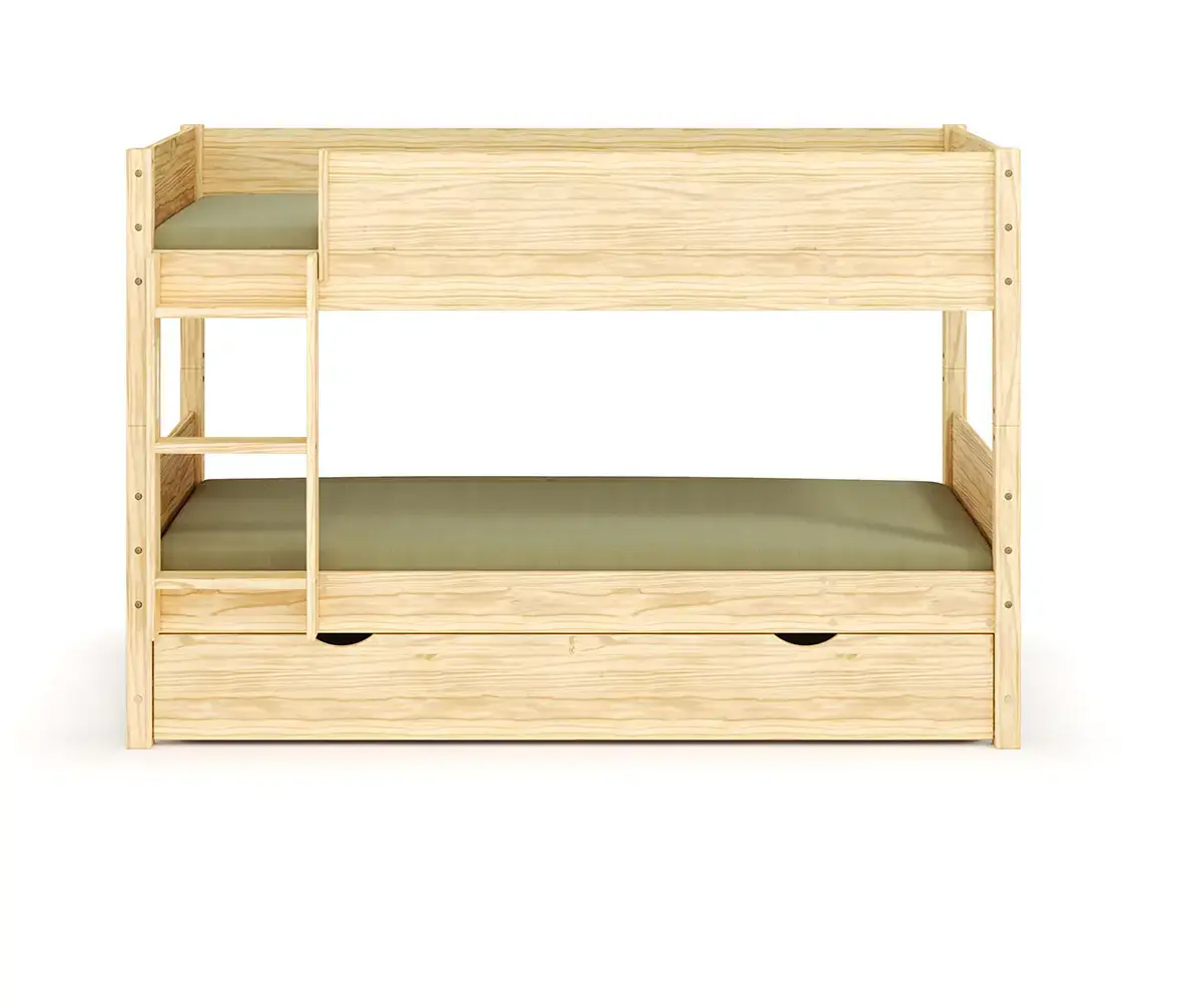 Lit superposé bas Alto avec sommier gigogne et échelle grand côté bois (matelas en option)
