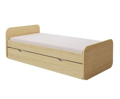 Lit gigogne Lanai bois brut + 2 matelas