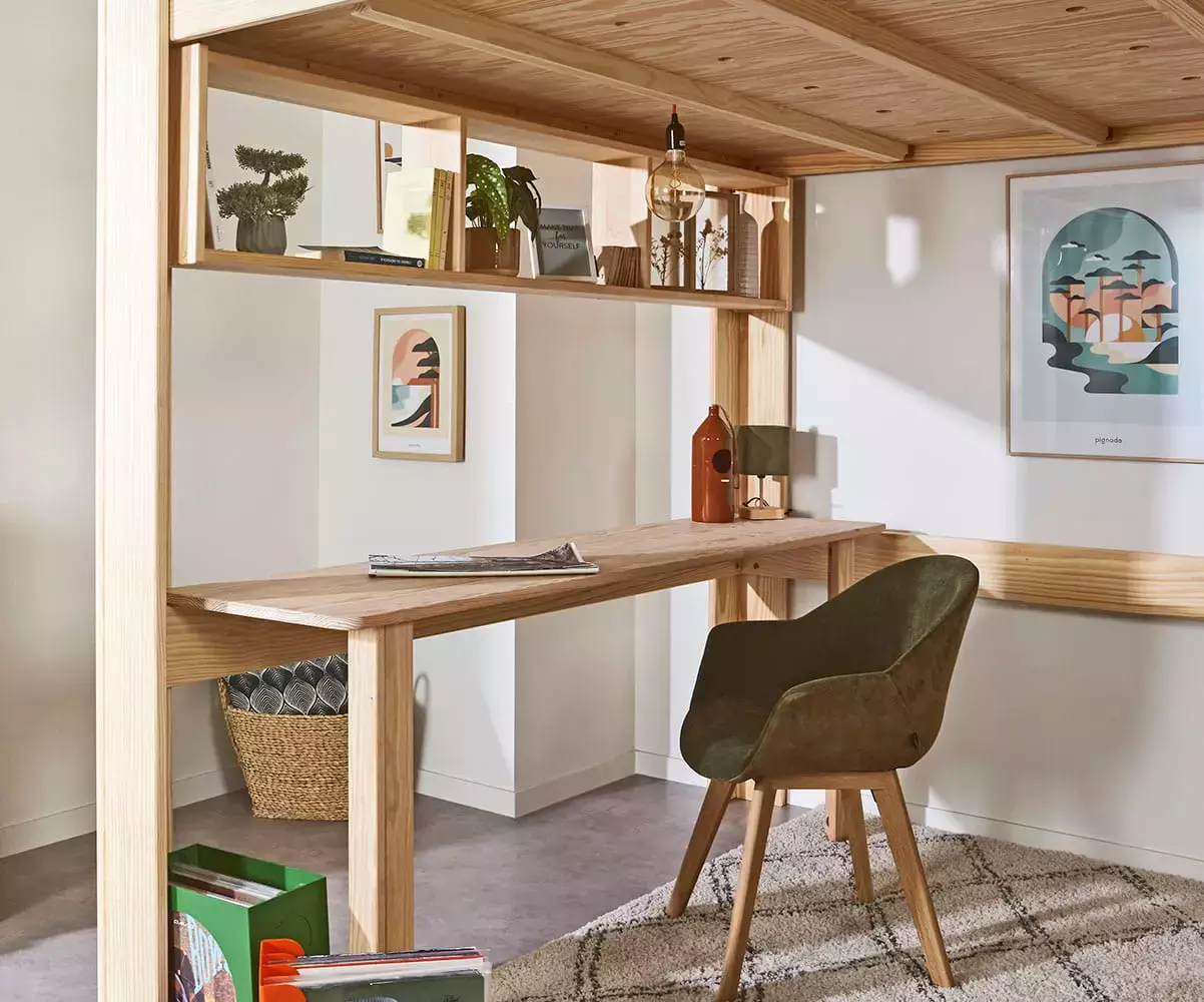 Bureau bois sous le lit mezzanine Palomar