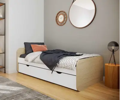 Lit Lanai avec sommier gigogne bois naturel