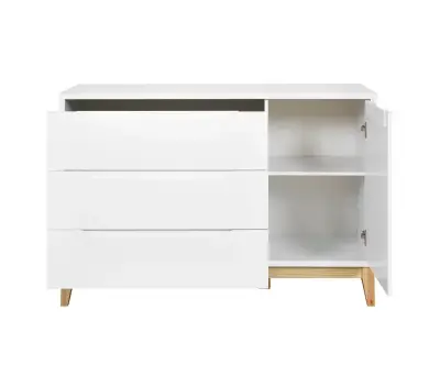 Commode 3 tiroirs + 1 placard ouverts