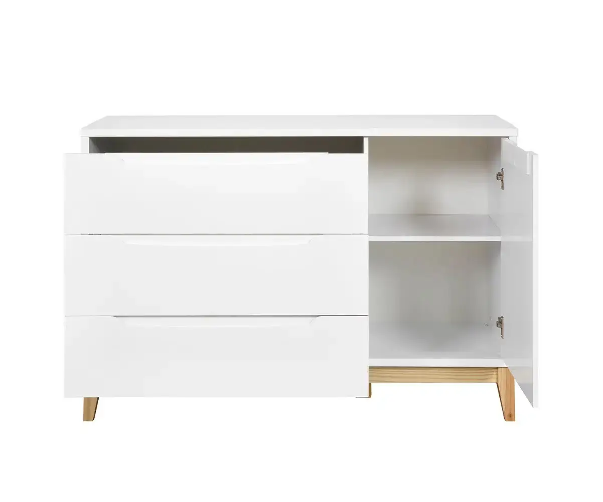 Commode 3 tiroirs + 1 placard ouverts