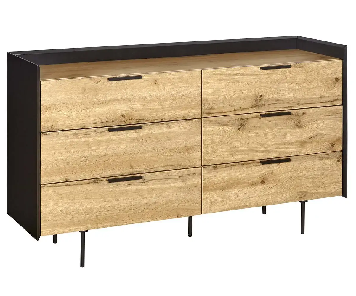 Commode bois et noir 6 tiroirs