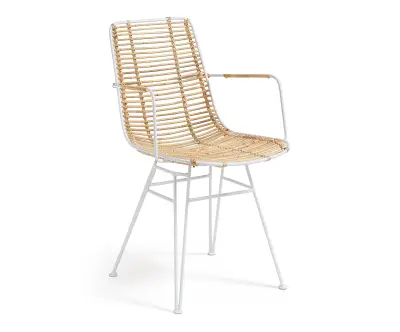 fauteuil metal blanc et rotin modele nils