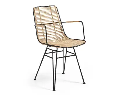 fauteuil metal noir et rotin modele nils