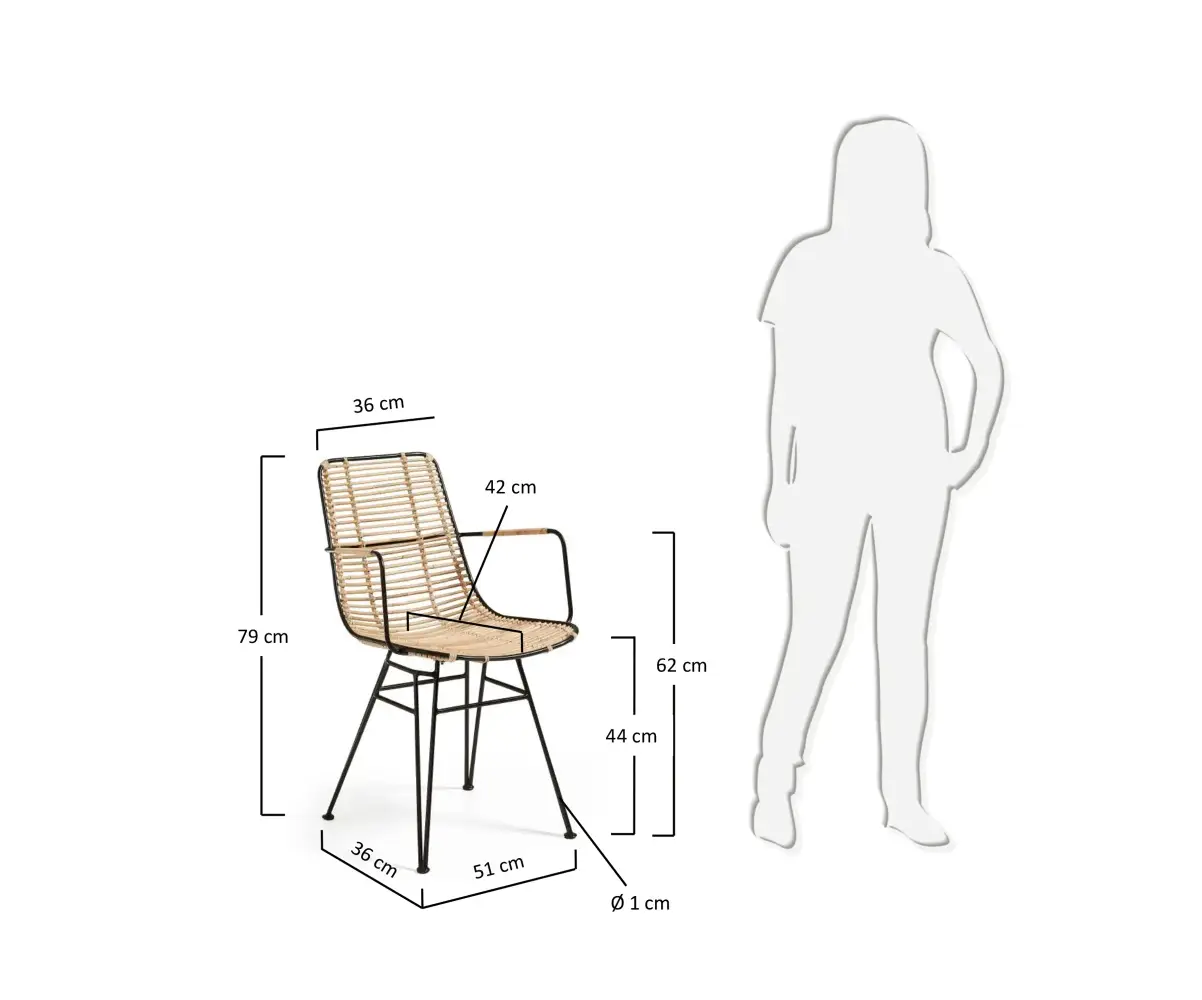 dimensions fauteuil metal et rotin nils noir