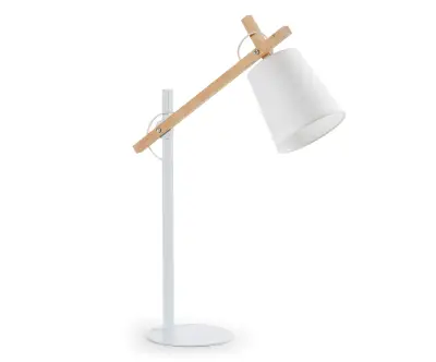 Lampe a poser articulée bois et metal blanc modele alpha