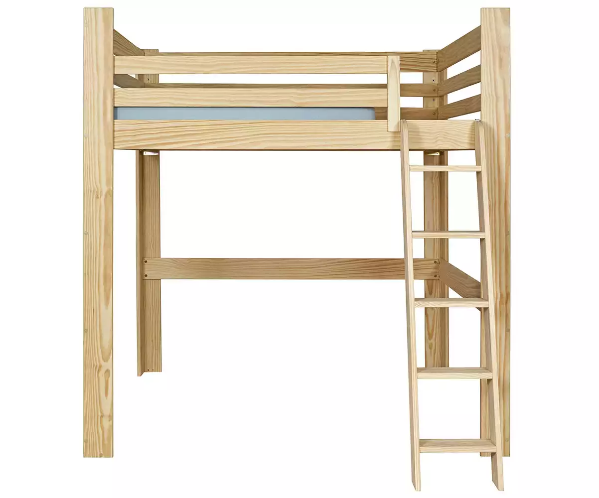 Lit mezzanine bois 200x200 en version basse avec lot de 3 gardes du corps en option