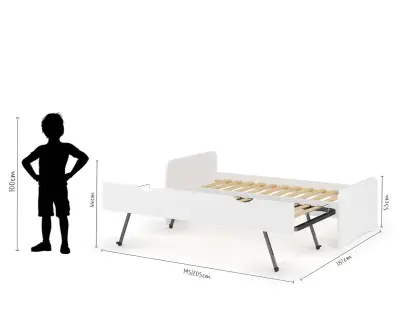 Plan dimensionnel lit gigogne Neo avec sommier gigogne déplié