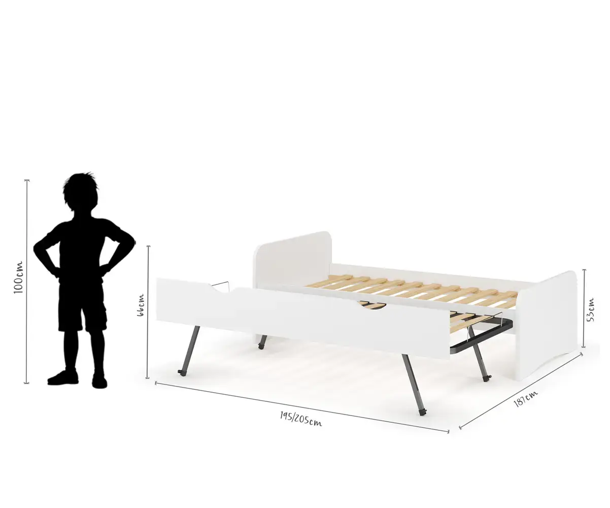 Plan dimensionnel lit Neo avec sommier gigogne ouvert
