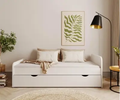 Pack lit Néo blanc avec sommier gigogne en option vue de face