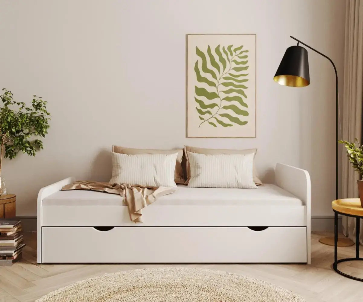 Pack lit Néo blanc avec sommier gigogne en option vue de face