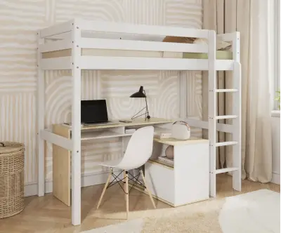 Pack Lit Mezzanine Ted + Matelas, en Bois Massif