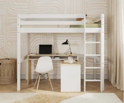 Pack Lit Mezzanine Ted + Matelas, en Bois Massif