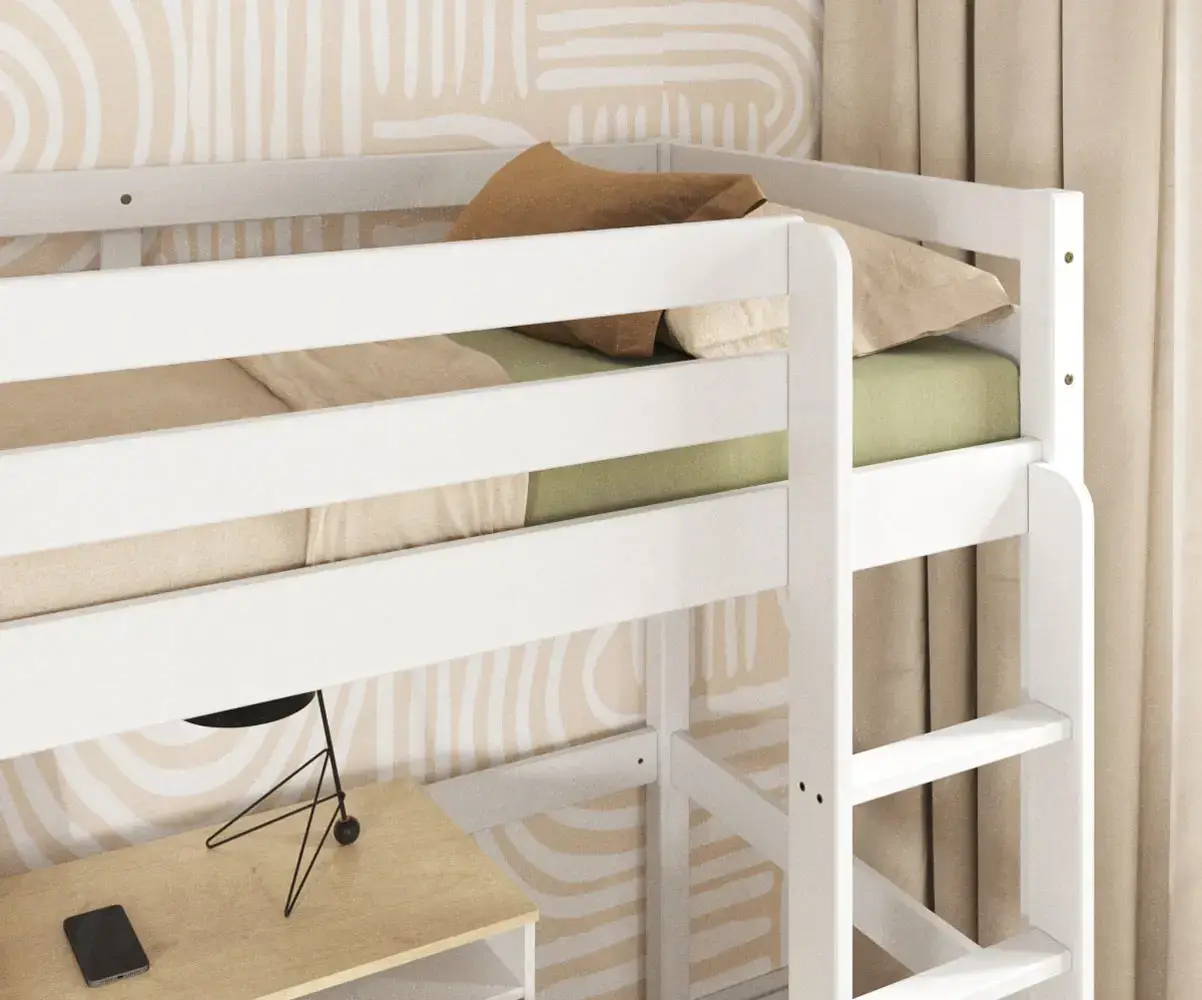 Pack Lit Mezzanine Ted + Matelas, en Bois Massif