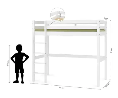 Pack Lit Mezzanine Ted + Matelas, en Bois Massif