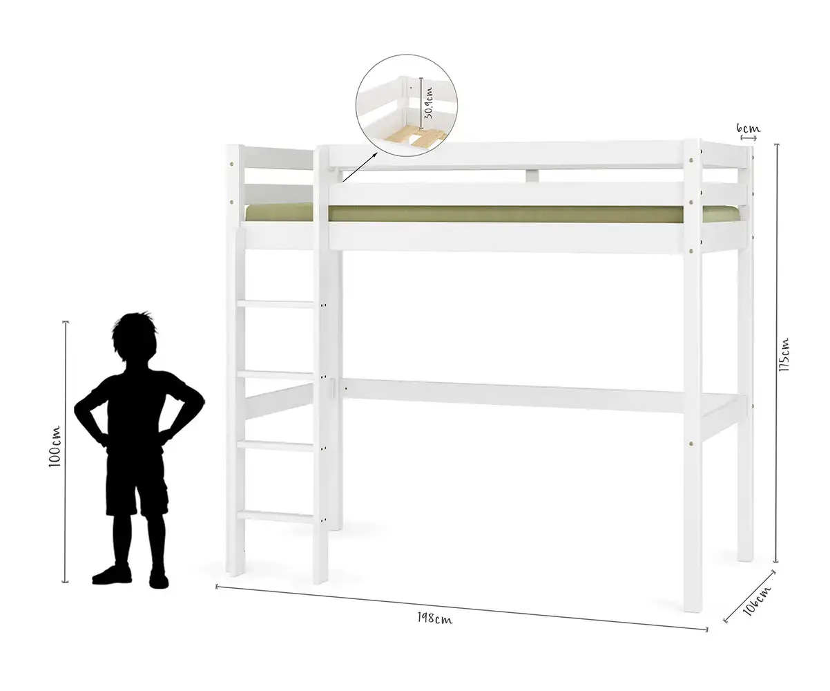 Pack Lit Mezzanine Ted + Matelas, en Bois Massif