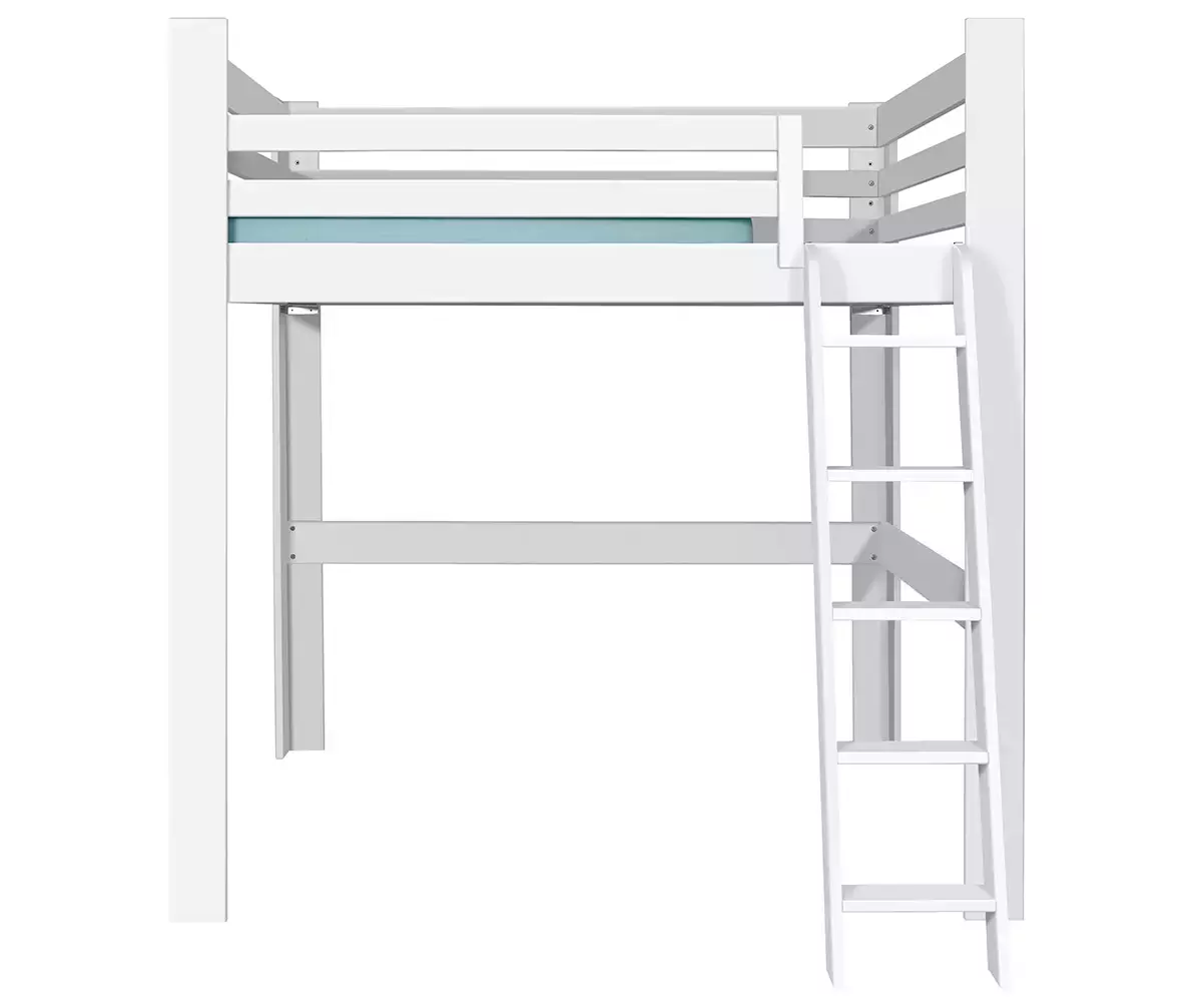 Lit mezzanine blanc 200x200 en version basse avec lot de 3 gardes du corps en option